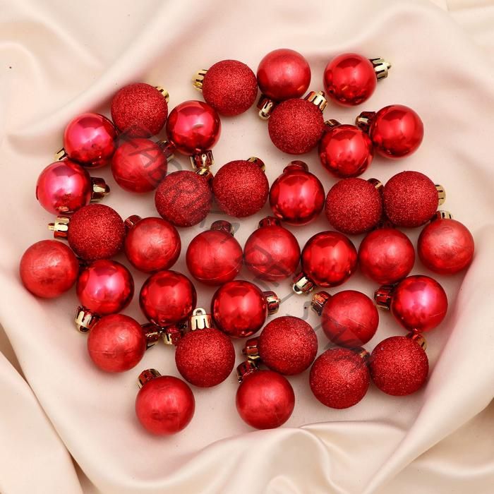 Ёлочные игрушки «Туманный блеск», шары новогодние, d=3 см, набор 36 шт., красный