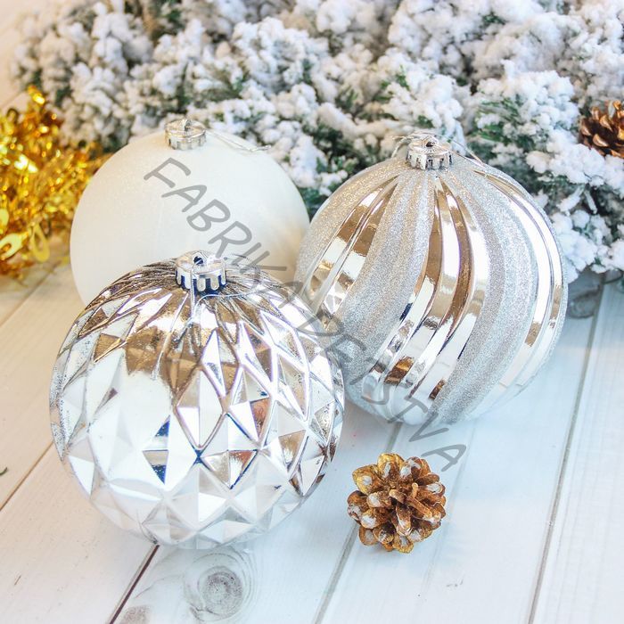 Ёлочные игрушки «Гиганты», шары новогодние, d=15 см, набор 3 шт., серебро