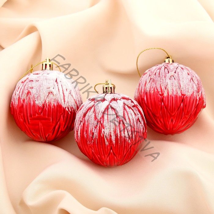 Ёлочные игрушки «Иней», шары новогодние, d=7 см, набор 3 шт., красный