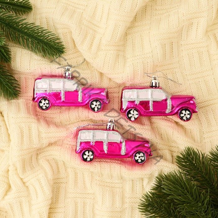 Ёлочные игрушки 3 шт., «Зимнее волшебство, Модельки» пластик, 9x3.5 см, розовый