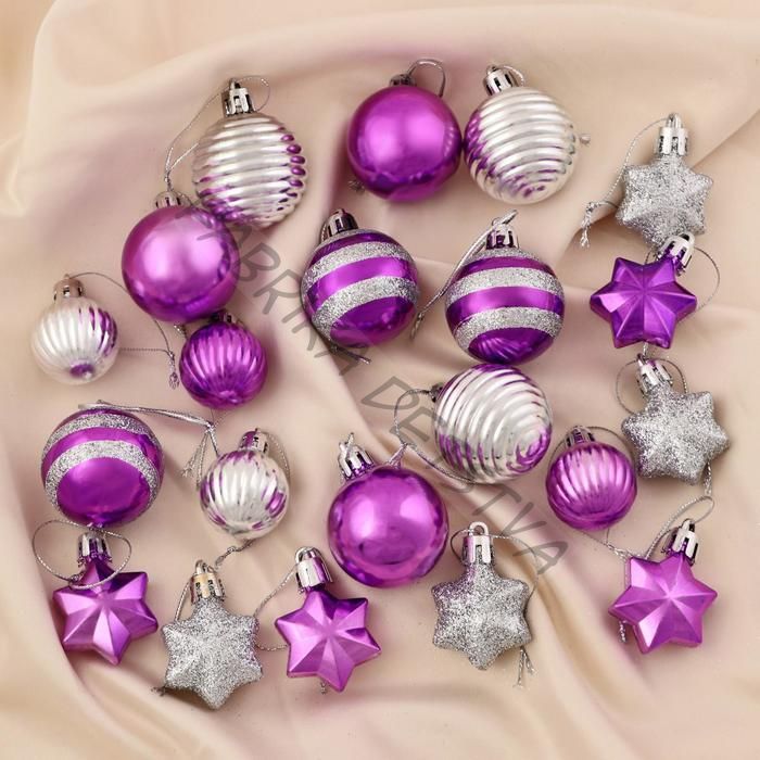 Ёлочные игрушки «Серпантин», шары новогодние, набор 21 шт., серебристо-фиолетовый