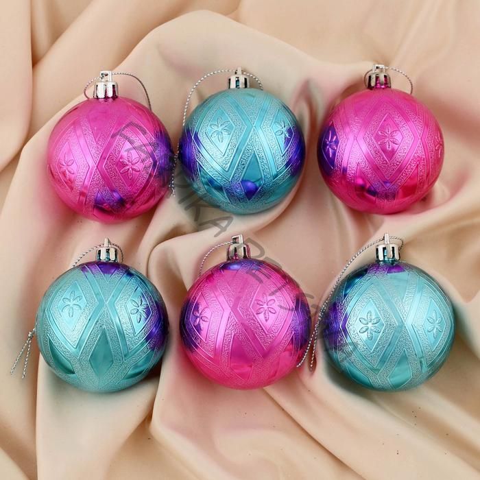 Ёлочные игрушки «Цветение», шары новогодние, d=6 см, набор 6 шт., розовый голубой