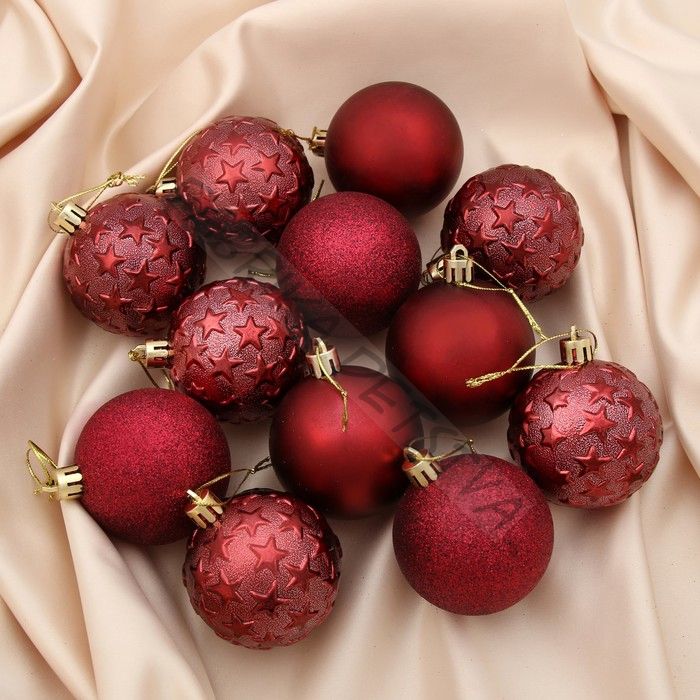 Ёлочные игрушки «Звёздный», шары новогодние, набор 12 шт., d=6 см, бордовый