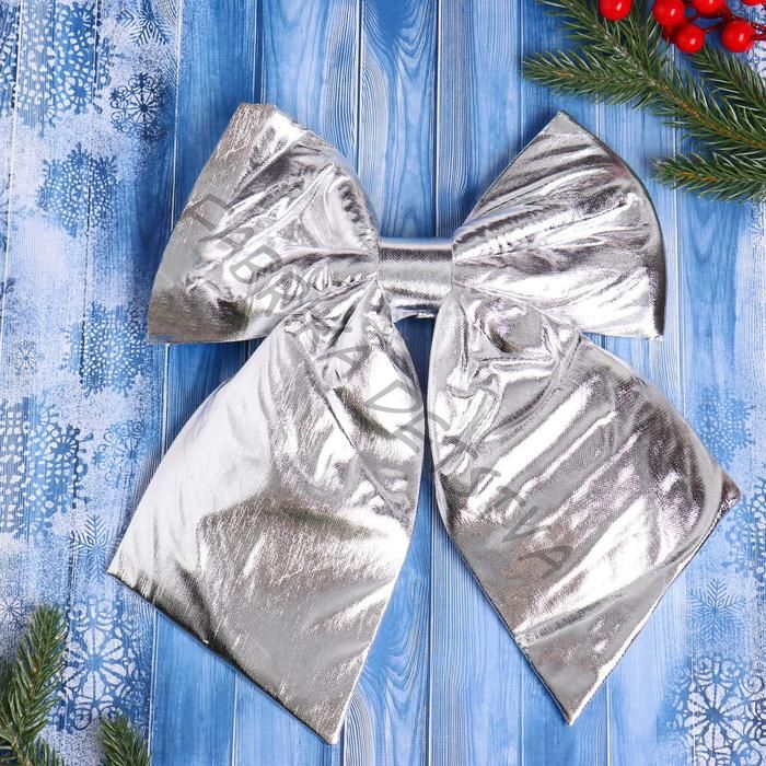 Ёлочная игрушка «Зимнее волшебство. Бант лоск» пластик, 24x26 см, серебро