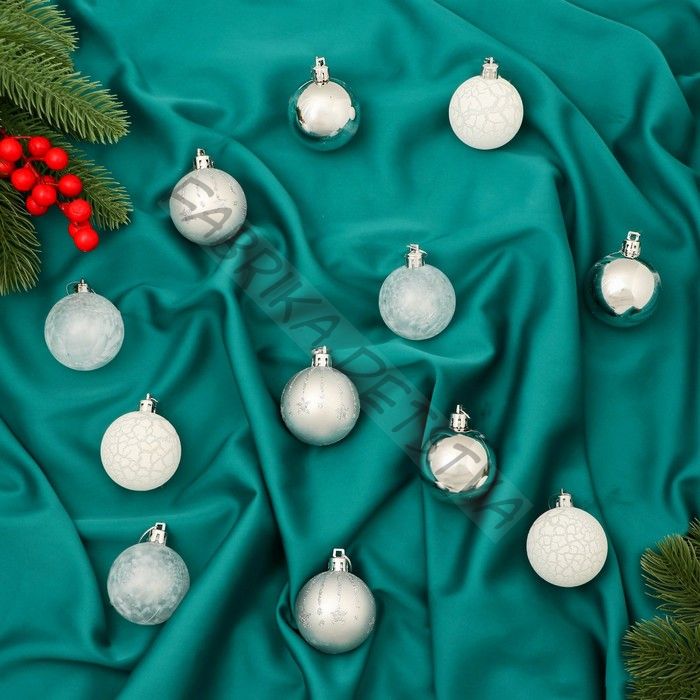 Ёлочные игрушки «Морозная ночь», шары новогодние, d=5 см, набор 12 шт., серебро/белый