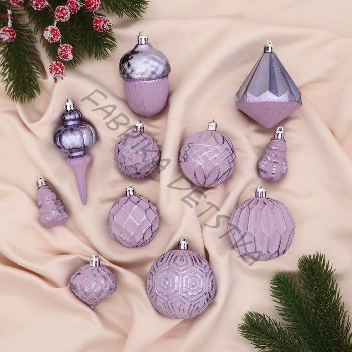 Ёлочные игрушки «Киссин», шары новогодние, набор 11 шт., сиреневый