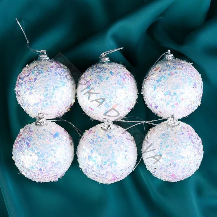 Ёлочные игрушки «Сияние», шары новогодние, d=6 см, набор 6 шт., белый