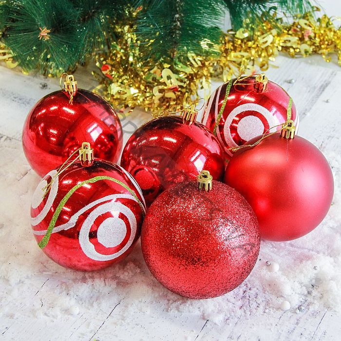 Ёлочные игрушки «Круги ассорти», шары новогодние, набор d=10 см, 6 шт., красный