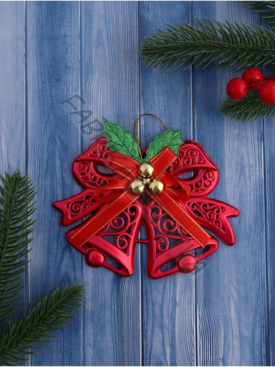 Ёлочная игрушка «Зимнее волшебство. Колокольчик двойной с шариками и лентой», 12.3x9.5 см, МИКС