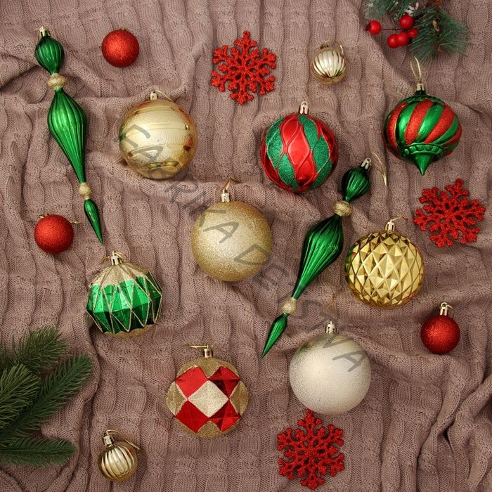 Ёлочные игрушки «Ассорти», новогодние, набор 42 шт., красный/зелёный