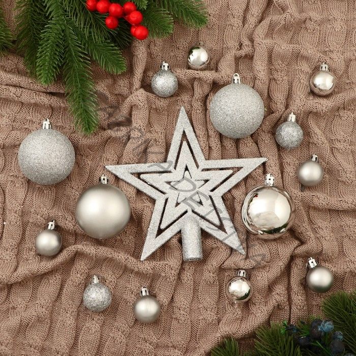 Ёлочные игрушки «Звёздный вечер», шары новогодние, набор 22 шт., серебристый