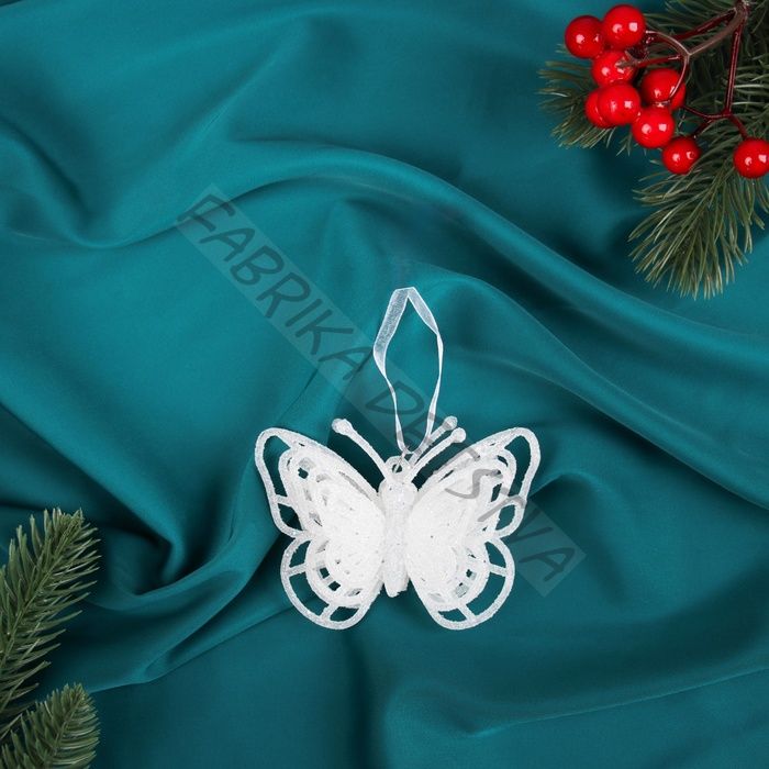 Ёлочная игрушка «Зимнее волшебство. Бабочка перелив» пластик, 8x7 см, белый