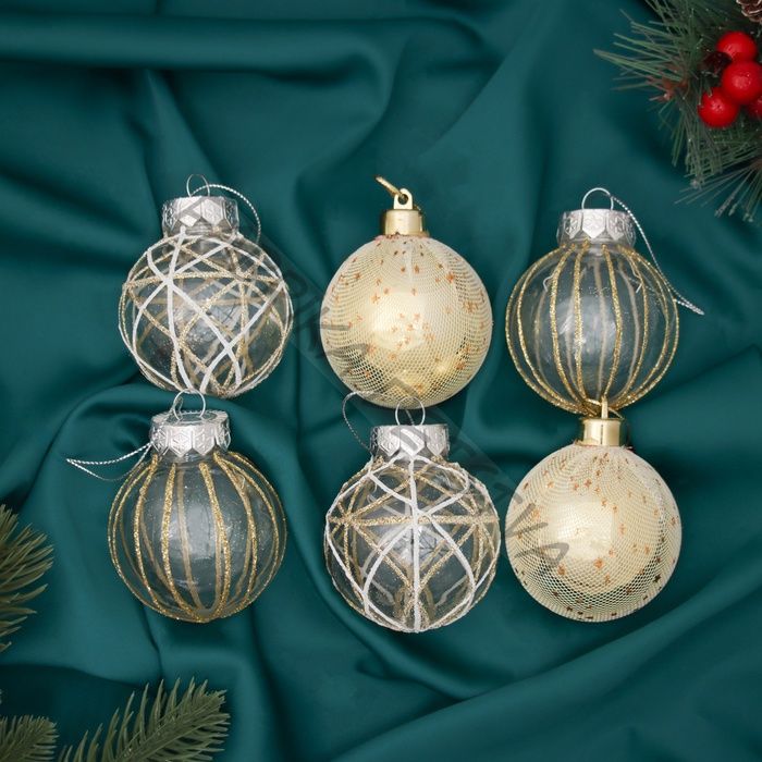 Ёлочные игрушки «Зимняя долина», шары новогодние, d=6 см, набор 6 шт., золото
