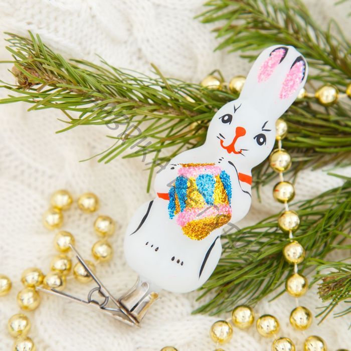 Ёлочная игрушка «Зайчик с барабаном» h=9.6 см