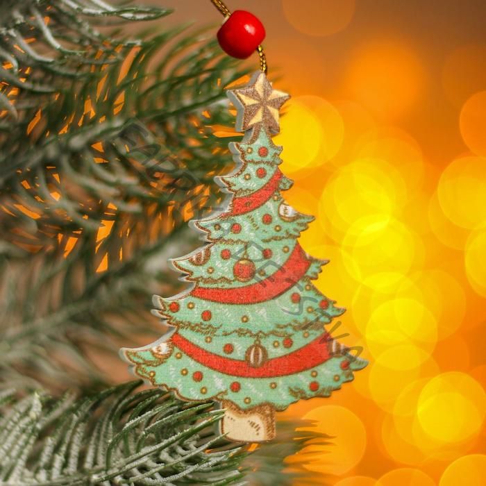 Елочная игрушка деревянная «Ёлка», 0.5x5.5x8 см