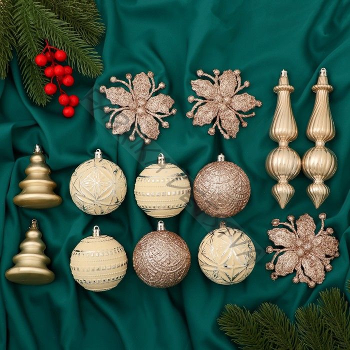 Ёлочные игрушки «Изыски праздника», новогодние, набор 13 шт., белый/золотистый