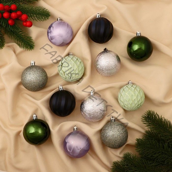 Ёлочные игрушки «Исида», шары новогодние, d=6 см, набор 12 шт., МИКС
