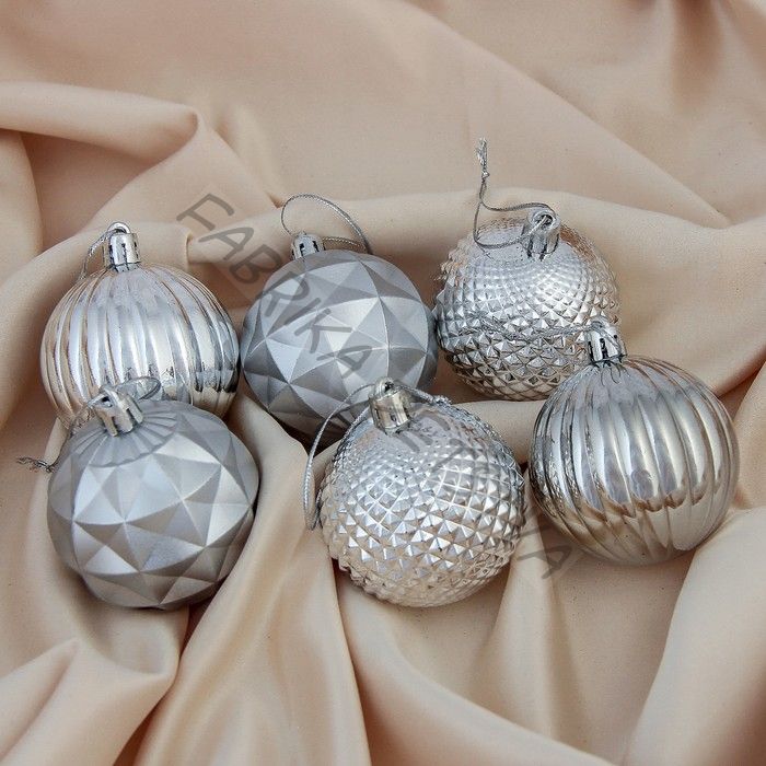 Ёлочные игрушки «Призма», шары новогодние, набор 6 шт., d=6 см, серебристый