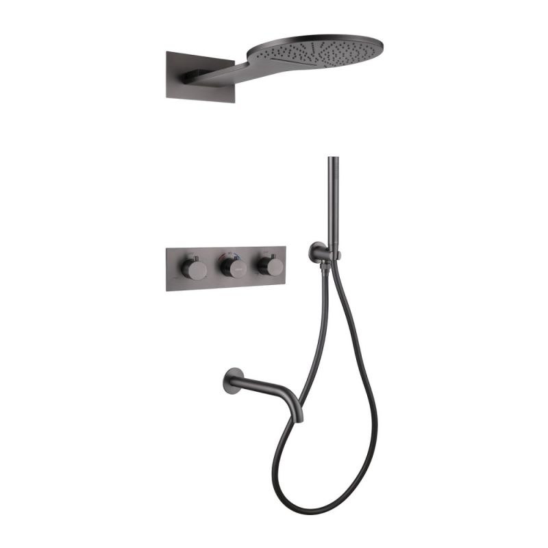 Душевая система ABBER Wasser Kreis AF8150NG скрытого монтажа с изливом, термостат, никель