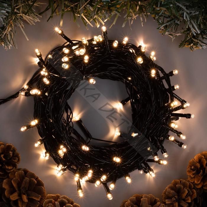 Гирлянда «Нить» 10 м, IP20, тёмная нить, 100 LED, 8 режимов, 220 В, свечение тёплое белое