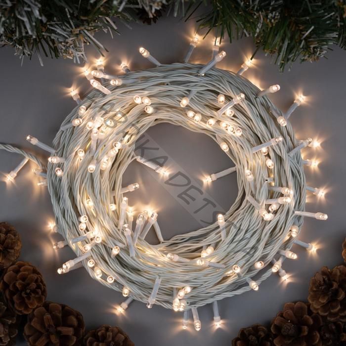 Гирлянда «Нить» 20 м, IP20, белая нить, 200 LED, свечение тёплое белое, 8 режимов, 220 В