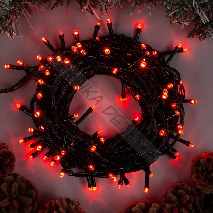 Гирлянда «Нить» 10 м, IP20, тёмная нить, 100 LED, 8 режимов, 220 В, свечение красное
