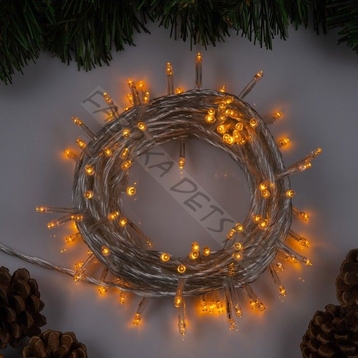 Гирлянда «Нить» 10 м, IP20, прозрачная нить, 100 LED, 8 режимов, 220 В, свечение жёлтое