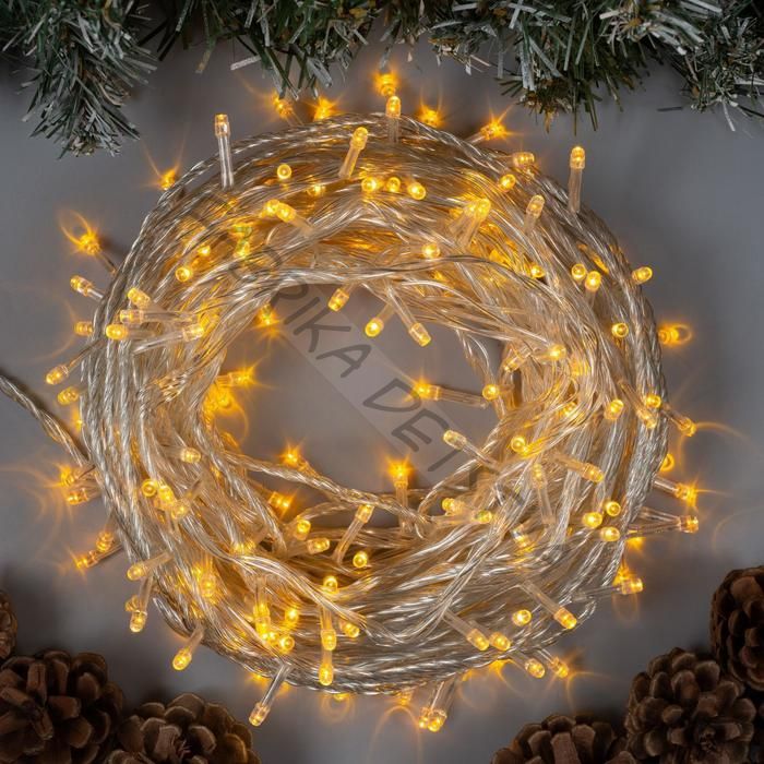 Гирлянда «Нить» 20 м, IP20, прозрачная нить, 200 LED, 8 режимов, 220 В, свечение жёлтое