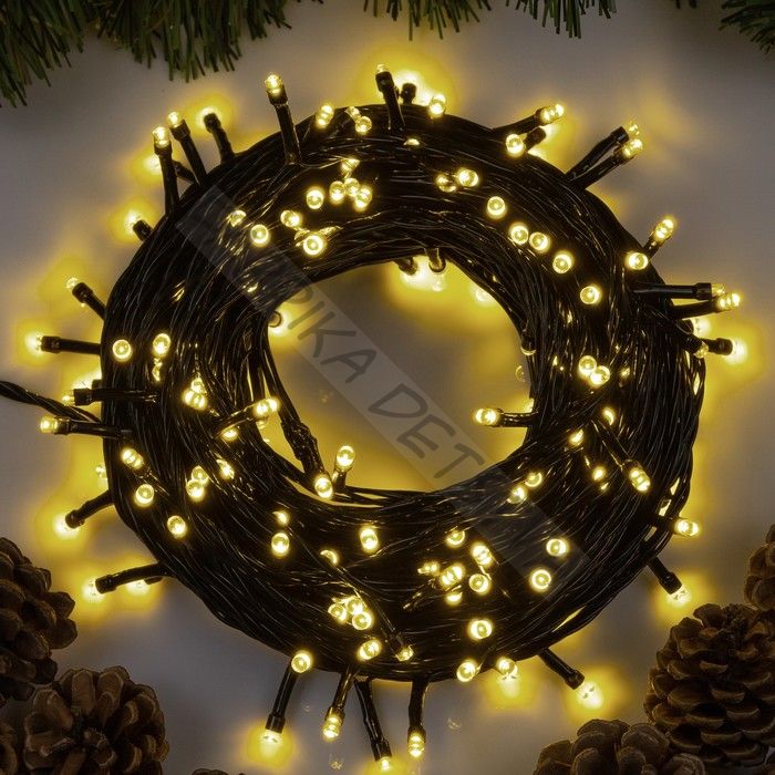 Гирлянда «Нить» 20 м, IP20, тёмная нить, 200 LED, свечение тёплое белое, 8 режимов, 220 В