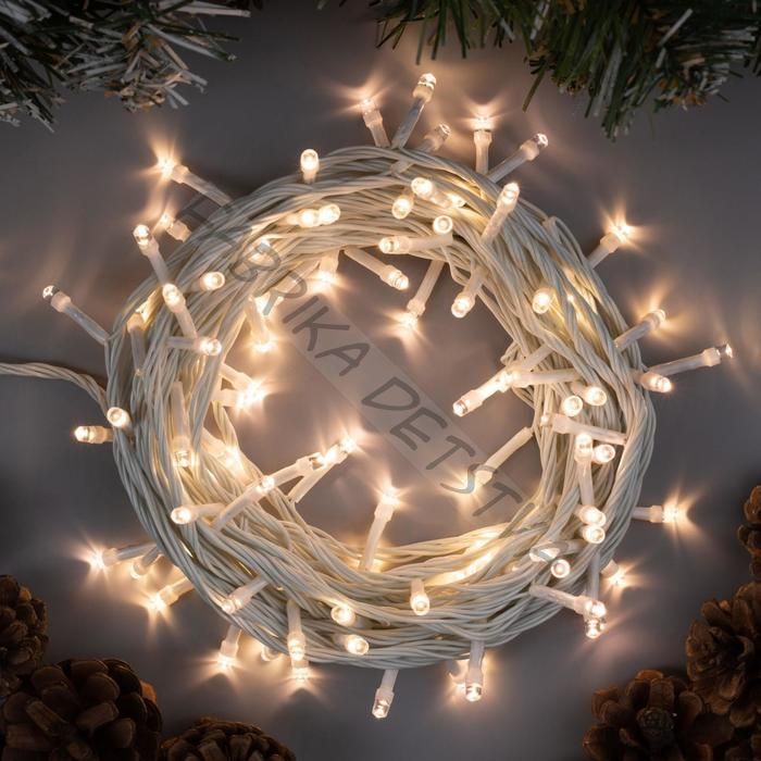 Гирлянда «Нить» 10 м, IP20, белая нить, 100 LED, 8 режимов, 220 В, свечение тёплое белое