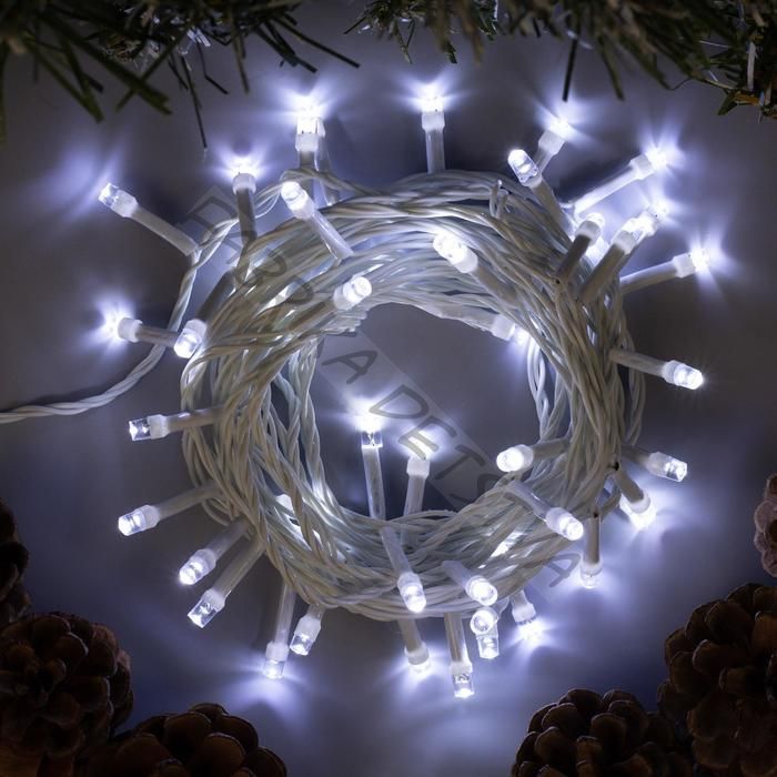 Гирлянда «Нить» 5 м, IP20, белая нить, 50 LED, 8 режимов, 220 В, свечение белое