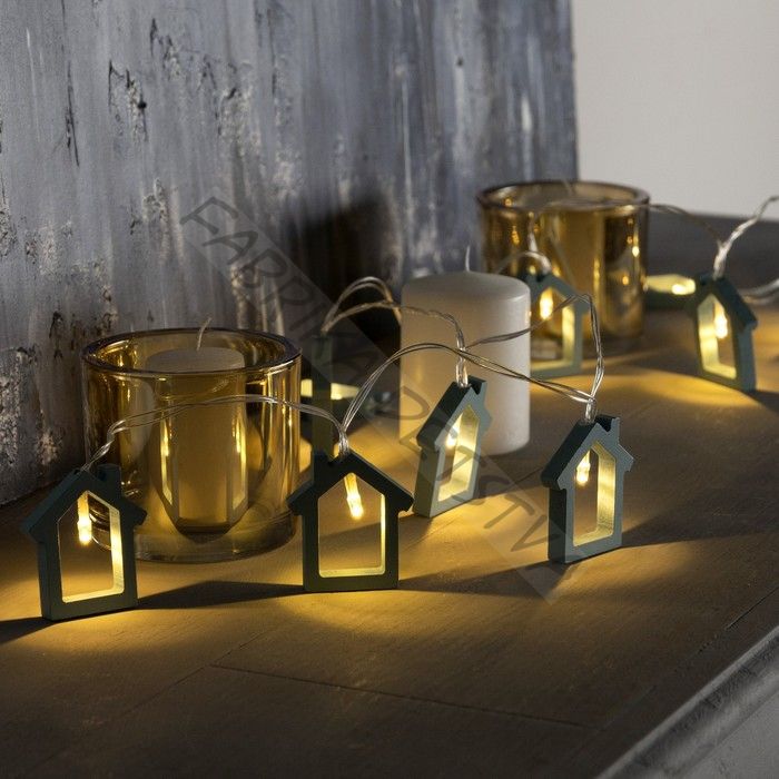 Гирлянда «Нить» 1.5 м с насадками «Дом синий», IP20, прозрачная нить, 10 LED, батарейки AAх2 (нет в комплекте), свечение тёплое белое