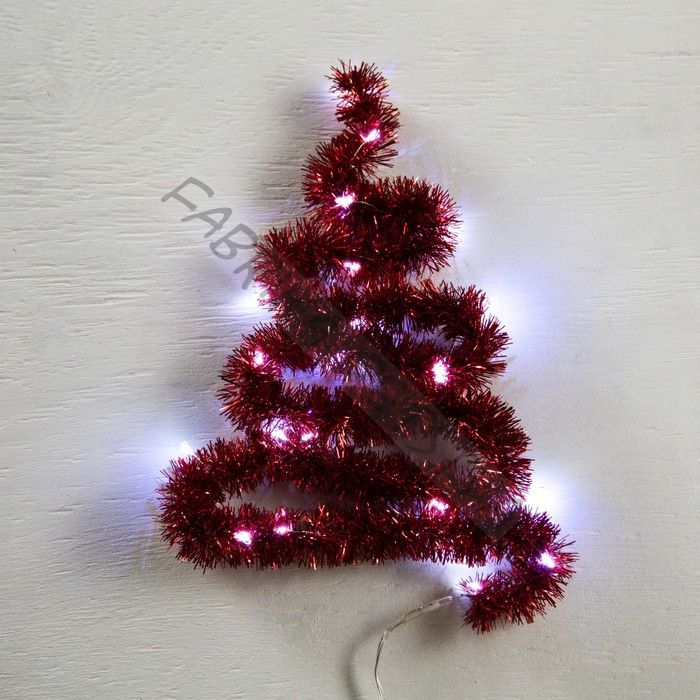 Гирлянда «Мишура» 1 м роса, IP20, красная нить, 22 LED, 8 слоёв, d=3 см, батарейки CR2032х2 (в комплекте), свечение белое