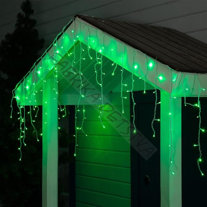 Гирлянда «Бахрома» 3 x 0.6 м, IP44, УМС, белая нить, 160 LED, свечение зелёное, 220 В