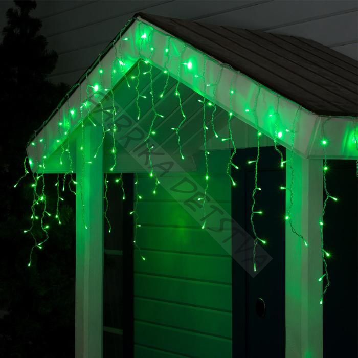 Гирлянда «Бахрома» 3 x 0.6 м, IP44, УМС, прозрачная нить, 160 LED, свечение зелёное, 220 В