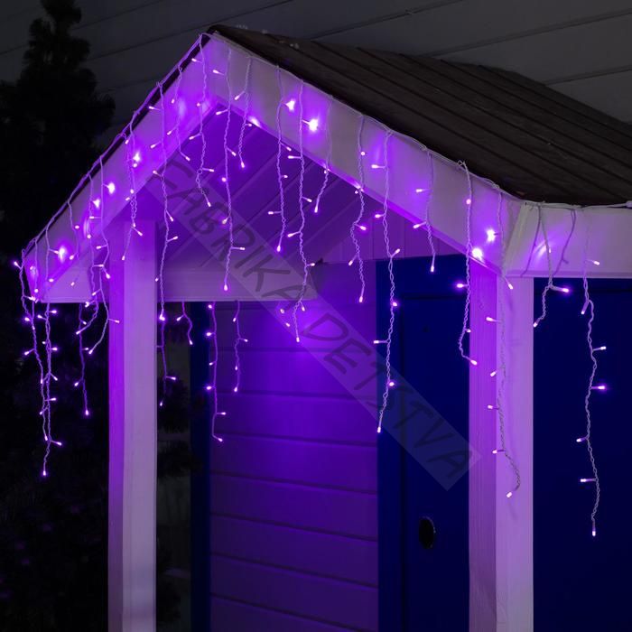 Гирлянда «Бахрома» 3 x 0.6 м, IP44, УМС, белая нить, 160 LED, свечение фиолетовое, 220 В