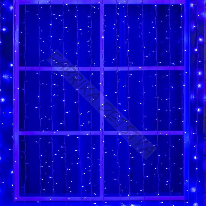 Гирлянда «Занавес» 2 x 9 м, IP44, УМС, белая нить, 1800 LED, свечение синее, 220 В