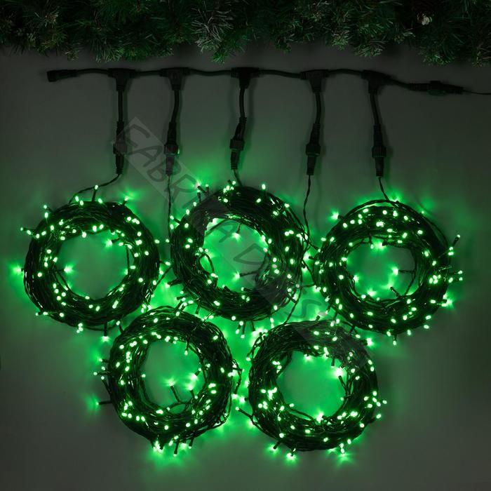 Гирлянда «Клип-лайт» 5 нитей по 20 м, IP44, УМС, тёмная нить, 665 LED, свечение зелёное, 24 В