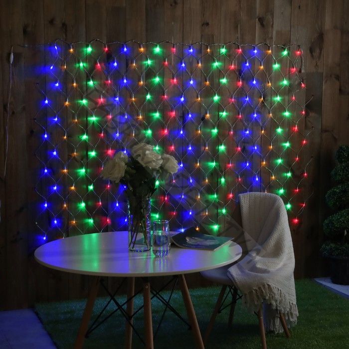 Гирлянда «Сеть» 2 x 1.5 м, IP44, УМС, прозрачная нить, 192 LED, свечение мульти, 220 В
