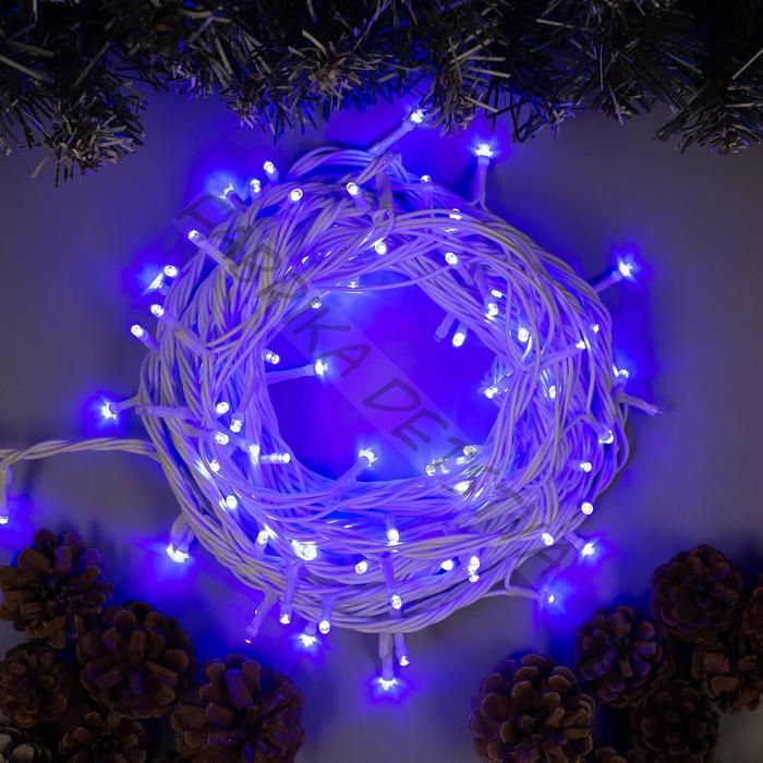Гирлянда «Нить» 10 м, IP44, УМС, белая нить, 100 LED, свечение синее, 220 В