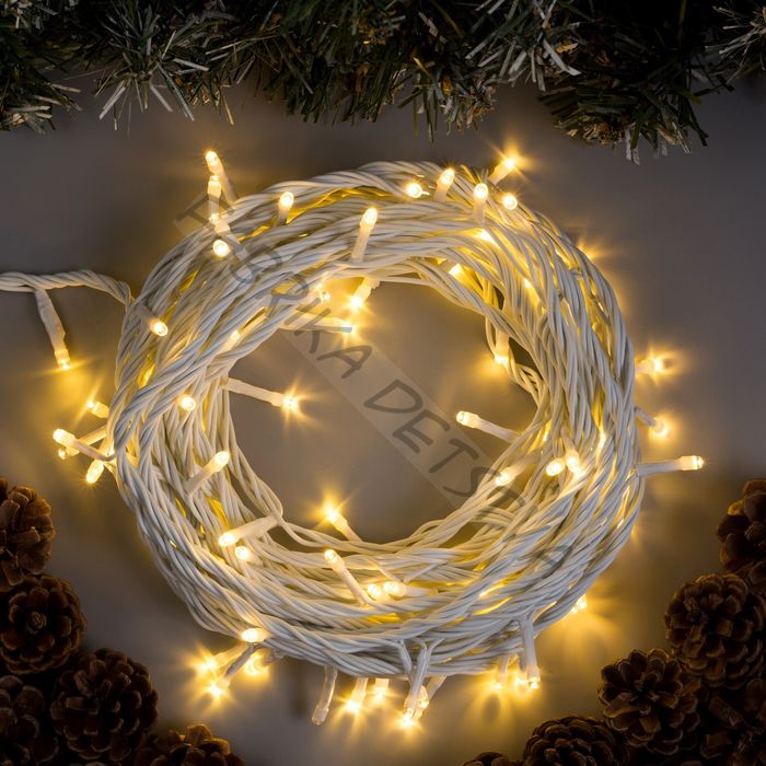 Гирлянда «Нить» 10 м, IP44, УМС, белая нить, 100 LED, свечение тёплое белое, 220 В