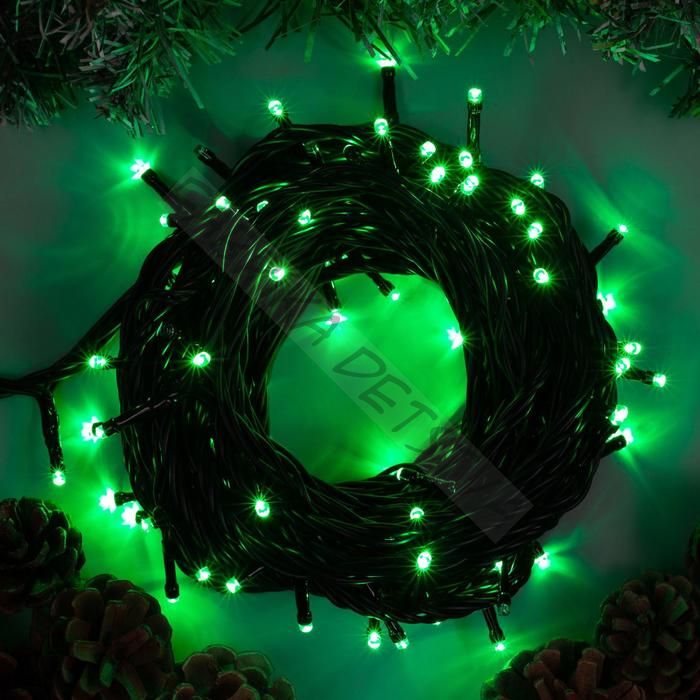Гирлянда «Нить» 10 м, IP44, УМС, тёмная нить, 100 LED, свечение зелёное, 220 В