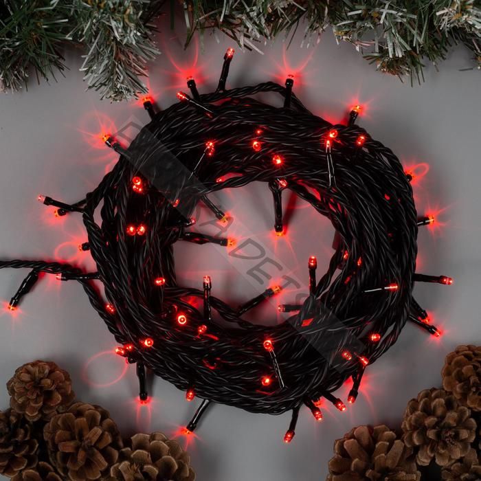 Гирлянда «Нить» 10 м, IP44, УМС, тёмная нить, 100 LED, свечение красное, 220 В