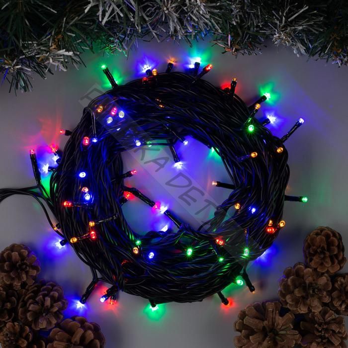 Гирлянда «Нить» 10 м, IP44, УМС, тёмная нить, 100 LED, свечение мульти, 220 В