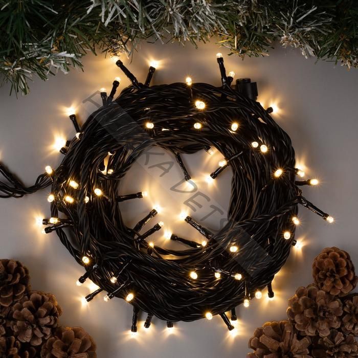 Гирлянда «Нить» 10 м, IP44, УМС, тёмная нить, 100 LED, свечение тёплое белое, 220 В