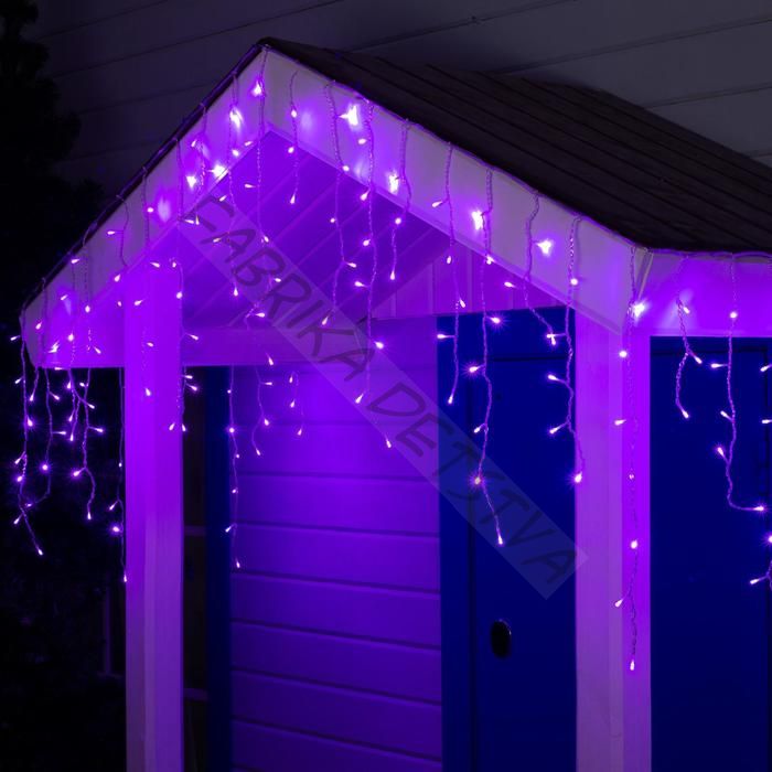 Гирлянда «Бахрома» 4 x 0.6 м, IP44, прозрачная нить, 180 LED, свечение фиолетовое, 8 режимов, 220 В