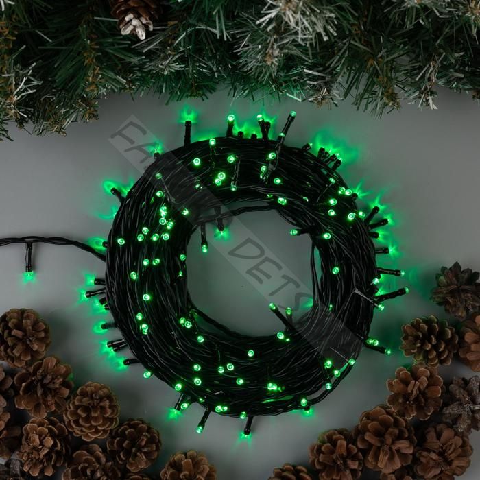Гирлянда «Нить» 20 м, IP44, тёмная нить, 200 LED, свечение зелёное, 8 режимов, 220 В