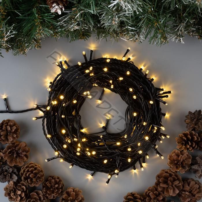 Гирлянда «Нить» 20 м, IP44, тёмная нить, 200 LED, свечение тёплое белое, 8 режимов, 220 В