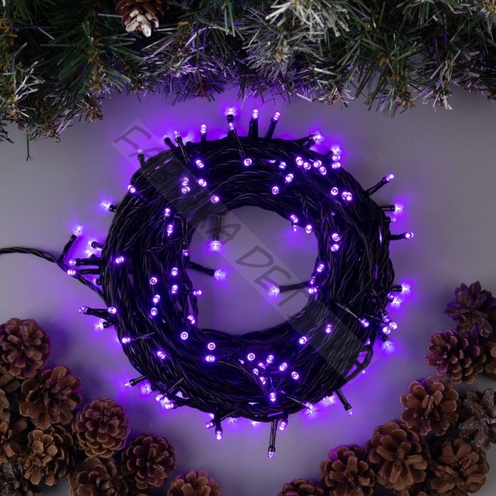 Гирлянда «Нить» 20 м, IP44, тёмная нить, 200 LED, свечение фиолетовое, 8 режимов, 220 В