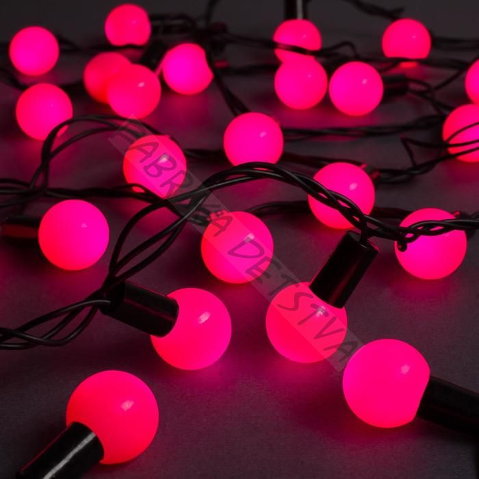 Гирлянда «Нить» 10 м с насадками «Шарики 2.5 см», IP44, тёмная нить, 100 LED, свечение розовое, 8 режимов, 220 В